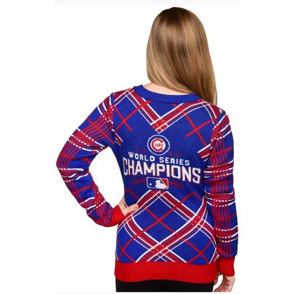 Chicago Cubs 2016 World Series Champions Women's Ugly V-Neck Sweater - Picture 2 of 3